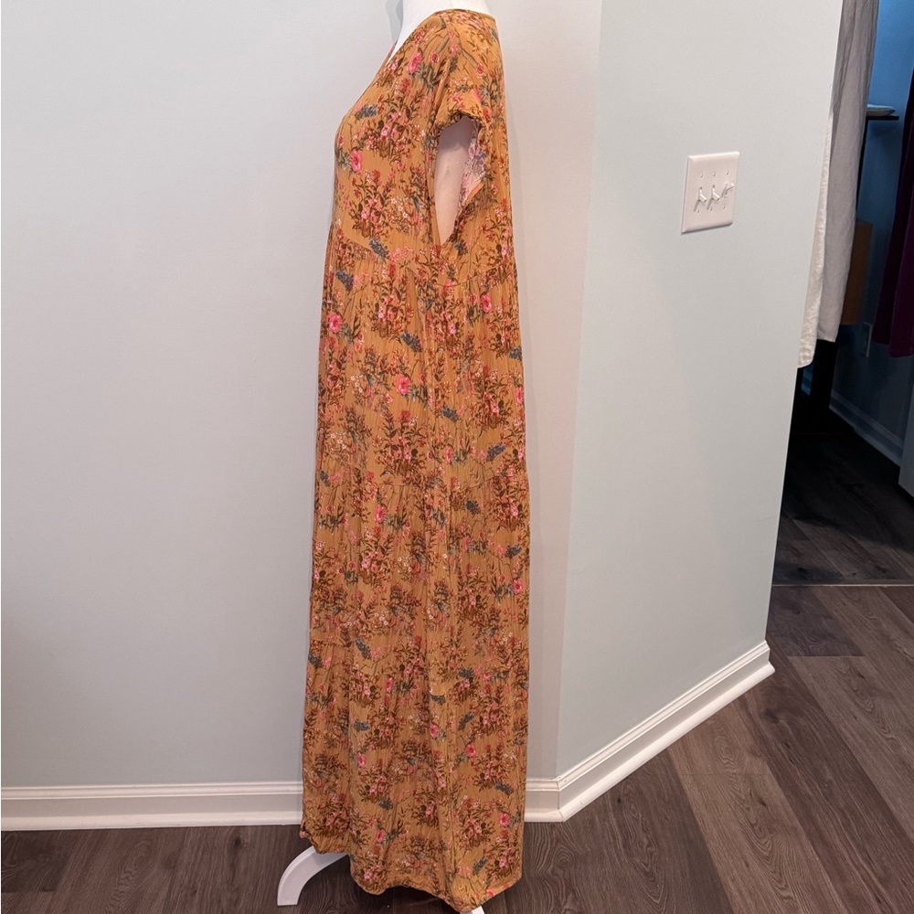 Wonderly Floral Tiered Dress with Mustard and Pink Hues Size Petite Large